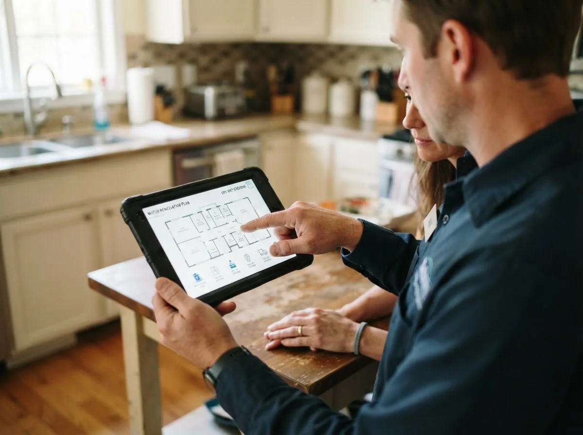 Water damage restoration technician inspecting a home in Enterprise, MS